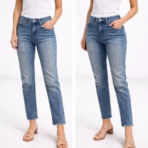 AMO Denim high rise stix crop rambler distressed denim jeans sz 27 Cut 3291   B